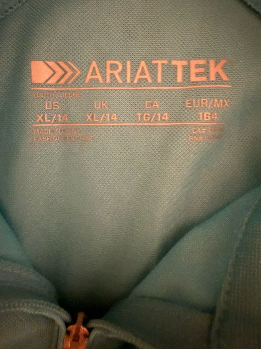 Ariat Teal Youth Zip-Up Performance Jacket - Picture 5 of 5